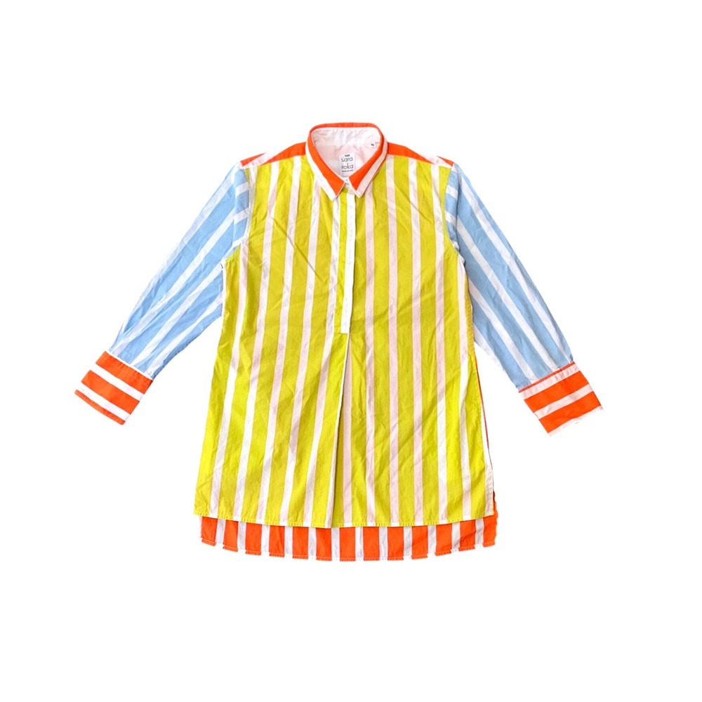 Sara Roka Womens Striped Cotton Poplin Button Front‎ Shirt Pockets Size 40 Italy
